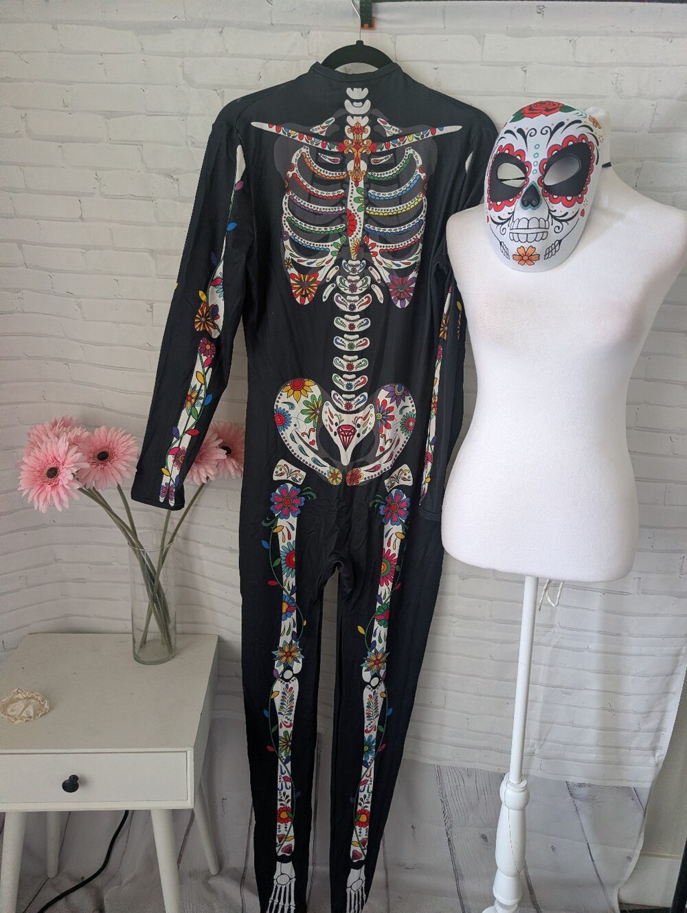 Dia de Los Muertos Black Sugar Skull Skeleton Costume  And A Mask